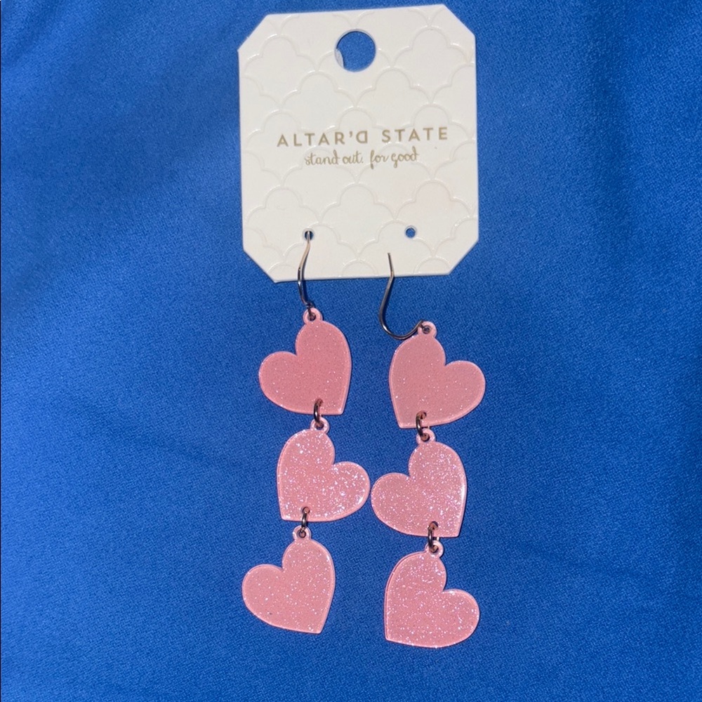 Altar'd State Glittery Pink Heart Drop Earrings NWT